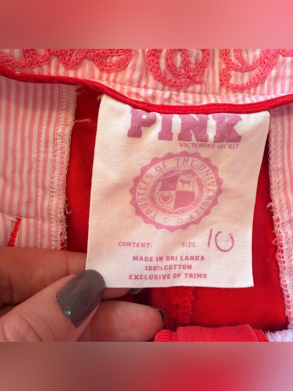 VTG 2007 Victoria’s Secret PINK Y2K University Campus Chino Shorts Red Size 10 - Picture 5 of 10